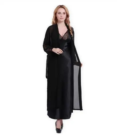 Silk Robes Two-Piece Sexy Lace V-Neck Sleepwear