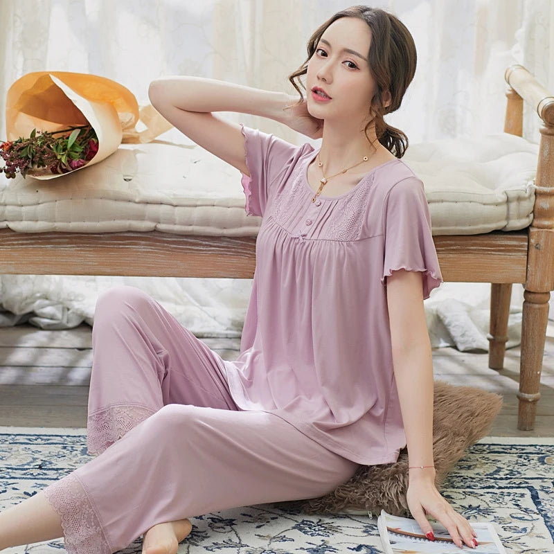 Pajamas Short  Sleeve Tops+Pants Loungewear