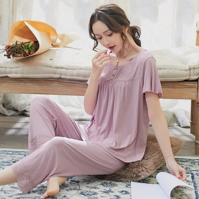 Pajamas Short  Sleeve Tops+Pants Loungewear