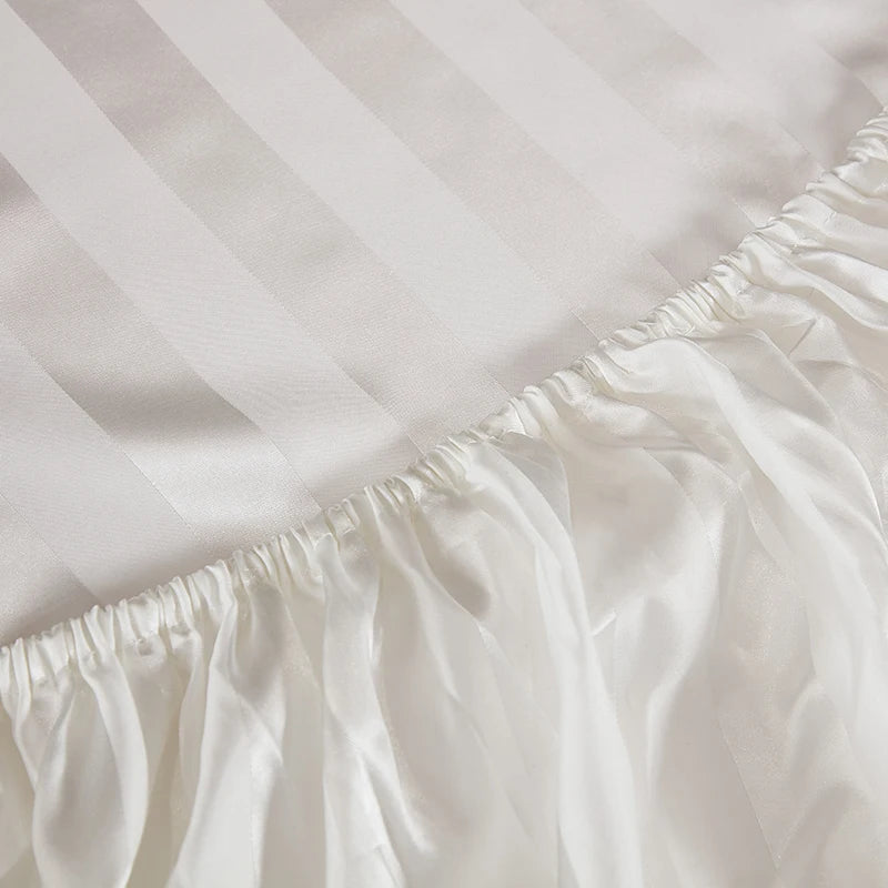 White Satin Elastic Fitted Sheet with Pillowcase