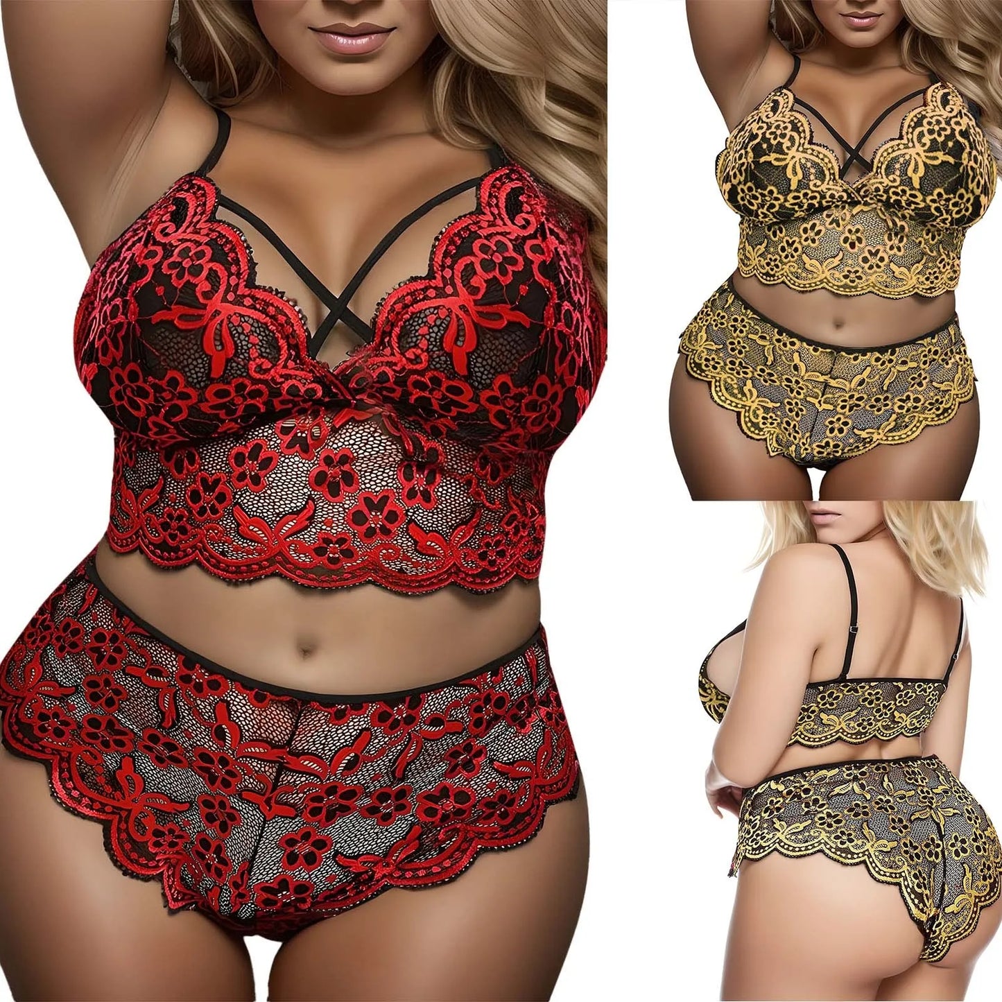 Sexy Plus Size Lingerie Corset Lace Bralette Two Piece Underwear