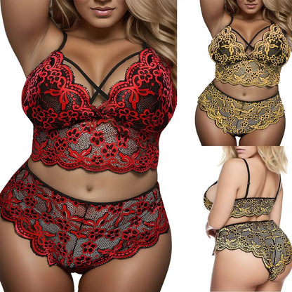 Sexy Plus Size Lingerie Corset Lace Bralette Two Piece Underwear