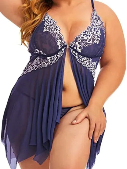 Open Front Lingerie Sleepwear Lace See Through V Neck