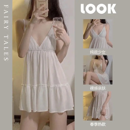 Sexy Women Nightwear Slip Dress White Erotic Lingerie